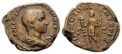 Hostilian, as Caesar, 250-251. Sestertius (Orichalcum, 31mm, 16.49 g 12), Rome, 251. C VALENS HOSTIL MES QVINTVS N C Bare-headed and draped bust of Hostilian to right. Rev. PRINCIPI IVVENTVTIS / S - C
