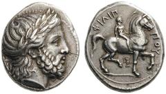 GREEK COINS Kings of Macedon Philip II, 359-336 BC. Tetrad­rachm (Silver, 25mm, 14.48g 12), Pella, c. 336/5-329/8. Laureate head of Zeus to right. Rev. ΦΙΛΙΠΠΟΥ Nude jockey on horse prancing to left, 