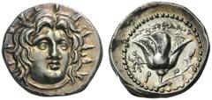 GREEK COINS Islands off Caria Rhodos. Rhodes, c . 408/7-404 BC. c. 250-229 BC. Didrachm (Silver, 19mm, 6.66g 12), Agesidamos. Radi­ate head of Helios facing, turned slightly to the right. Rev. ΑΓΗΣΙΔΑ