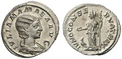 ROMAN AND BYZANTINE COINS Julia Mamaea, Augusta, 222-235. Denarius (Silver, 19mm, 3.05g 7), Rome, 222. IVLIA MAMAEA AVG Draped bust of Julia Mamaea to right, wearing stephane. Rev. IVNO CONSERVATRIX J