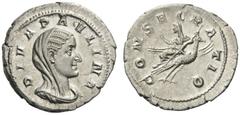 ROMAN AND BYZANTINE COINS Diva Paulina, died before 235. Denarius (Silver, 19mm, 3.41g 8), Rome, second emission, 236. DIVA PAVLINA Veiled and draped bust of Paulina to right. Rev. CONSECRATIO Diva Pa