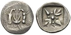 Island off Thessaly, Skyros. c. 485-480 BC. Didrachm (Silver, 23mm, 8.33 g). Two long horned and bearded goats, opposed vertically, back to back, with their heads turned inwards and their legs extende