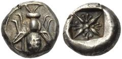 IONIA, Ephesos. Circa 550-500 BC. Hemidrachm (Silver, 10mm, 1.69 g). Bee with wings going back and four legs forward. Rev. Stellate pattern within an incuse square. Karwiese Series IIIa. Rare. A very 