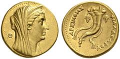 PTOLEMAIC KINGS of EGYPT. Arsinoe II, wife of Ptolemy II, died 270 BC. Oktadrachm or Mnaieion (Gold, 27mm, 27.72 g 12), struck under Ptolemy II, Alexandria, c. 253/2. Diademed and veiled bust of Arsin