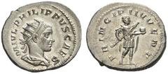 Philip II, as Caesar, 244-247. Antoninianus (Silver, 24mm, 4.72 g 6), Rome, 244-246. M IVL PHILIPPVS CAES Radiate, draped and cuirassed bust of Philip II to right. Rev. PRINCIPI IVVENT Philip II, in m