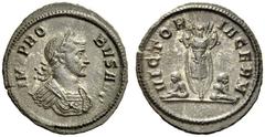 Probus, 276-282. Denarius (Billon, 19mm, 2.26 g 12), Rome. IMP PROBVS AVG Laureate and cuirassed bust of Probus to right. Rev. VICTORIA GERM Military trophy between two seated German captives. Cohen 7