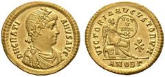 Gratian, 367-383. Solidus (Gold, 20mm, 4.44 g 6), Antioich, 372. D N GRATI - ANVS P F AVG Draped and cuirassed bust of Gratian to right, wearing rosette diadem. Rev. VICTORIA AVGVSTORVM / ANOBΓ Victor