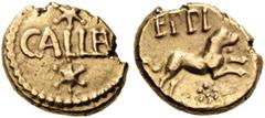 CELTIC BRITAIN, Atrebates & Regni. Eppillus, circa 10 BC-AD 10. 1/4 Stater (Gold, 10mm, 1.19 g 9), Calleva (Silchester). CALLEV between two stars. Rev. EPPA Dog leaping to right; below, rosette. ABC 1