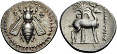 GREEK COINS IONIA Ephesos. Circa 202-150 BC. Drachm (Silver, 19mm, 4.05 g 12), Demetrios. E - Φ Bee with straight open wings. Rev. ΔΗΜΗΤΡΙΟΣ Stag standing right; behind, palm tree. BMC 127. Reverse st