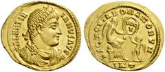 ROMAN COINS Valentinian I, 364-375. 1½ Scripulum (Gold, 16mm, 1.75 g 6), Antioch, 364-367. VALENTIN - IANVS AVG Pearl-diademed, draped and cuirassed bust of Valentinian to right. Rev. VICTORIA ROMANOR