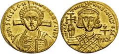 BYZANTINE AND EARLY MEDIEVAL COINS Justinian II, second reign, 705-711. Solidus (Gold, 20mm, 4.43 g 6), Constantinople, 706. d N IhS ChS REX REGNANTIUM Draped bust of Christ facing, with cross behind 