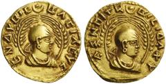 BYZANTINE AND EARLY MEDIEVAL COINS AXUM. Endubis, c. 290. Unit (Gold, 15mm, 2.65 g 12). ENΔYBIC BACIΛEYC Draped bust of Endubis to right, wearing head-cloth and circular earring; around, two wheat sta
