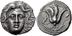 GREEK COINS ISLANDS off CARIA, Rhodos. Rhodes. Circa 229-205 BC. Tetradrachn (Silver, 23mm, 12.37 g 12), Tharsytas. Rayed head of Apollo Helios facing, turned slightly to the right. Rev. Ρ-Ο/ΘΑΡΣΥΤΑΣ 