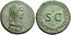 ROMAN IMPERIAL COINS Drusus, Caesar, 19-23. Dupondius (Orichalcum, 27mm, 14.22 g 1), struck under Tiberius with a portrait of Drusus' wife Livilla as Pietas, Rome, 22-23. PIETAS Diademed, veiled and d