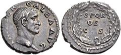 ROMAN IMPERIAL COINS Galba, 68-69. Denarius (Silver, 18mm, 3.33 g 7), Rome, circa July 68 - January 69. IMP SER GALBA AVG Bare head of Galba to right. Rev. SPQR / OB / C S within oak wreath. BMC 34 (t