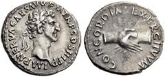 ROMAN IMPERIAL COINS Nerva, 96-98. Denarius (Silver, 17mm, 2.83 g 6), Rome, 97. IMP NERVA CAES AVG P M TR P COS III P P Laureate head of Nerva to right. Rev. CONCORDIA EXERCITVVM Clasped hands. BMC 25