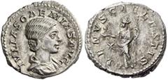 ROMAN IMPERIAL COINS Julia Soaemias, Augusta, 218-222. Denarius (Silver, 19mm, 3.36 g 7), daughter of Julia Maesa and mother of Elagabalus, Rome, 220-222. IVLIA SOAEMIAS AVG Draped bust of Julia Soaem