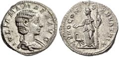 ROMAN IMPERIAL COINS Julia Mamaea, Augusta, 222-235, mother of Severus Alexander. Denarius (Silver, 18mm, 3.73 g 1), Mamaea was the younger daughter of Julia Maesa, Rome, 222. IVLIA MAMAEA AVG Draped 
