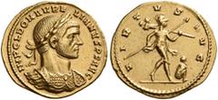 ROMAN IMPERIAL COINS Aurelian, 270-275. Aureus (Gold, 20mm, 4.27 g 12), Mediolanum, 3rd emission, 271-272. IMP C L DOM AVRELIANVS P F AVG Laureate and cuirassed bust of Aurelian to right. Rev. VIRTVS 