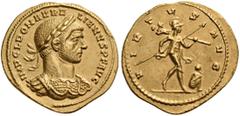 ROMAN IMPERIAL COINS Aurelian, 270-275. Aureus (Gold, 20mm, 4.01 g 1), Mediolanum, 3rd emission, 271-272. IMP C L DOM AVRELIANVS P F AVG Laureate and cuirassed bust of Aurelian to right. Rev. VIRTVS A