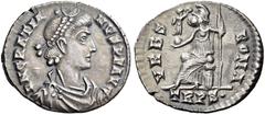 ROMAN IMPERIAL COINS Gratian, 367-383. Siliqua (Silver, 17mm, 2.07 g 6), Treveri, 375-378. D N GRATIANVS P F AVG Pearl-diademed, draped and cuirassed bust of Gratian to right. Rev. VRBS ROMA / TRPS• R