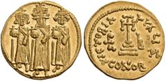 BYZANTINE AND MEDIEVAL COINS Heraclius, with Heraclius Constantine and Heraclonas, 610-641. Solidus (Gold, 20mm, 4.45 g 7), Constantinople, indictional year IB = 12 = 638/639. Heraclonas, wearing cap 