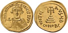 BYZANTINE AND MEDIEVAL COINS Constans II, 641-668. Solidus (Gold, 19mm, 4.51 g 6), Constantinople, 644/5. d N CONSTAN-TINUS P P AVC Crowned and draped bust of Constans facing, holding globus cruciger.