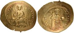 BYZANTINE AND MEDIEVAL COINS Constantine X Ducas, 1059-1067. Histamenon (Gold, 26mm, 4.38 g 6), Constantinople. +IhS XIS REX REGNANTIhm Christ, nimbate, seated facing on straight-backed throne, raisin