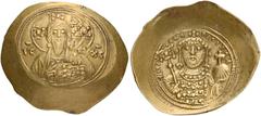 BYZANTINE AND MEDIEVAL COINS Michael VII Ducas, 1071-1078. Histamenon (Gold, 29mm, 4.38 g 6), Constantinople. Bust of Christ Pantokrator facing, with cross nimbus, holding book in his left hand and ra