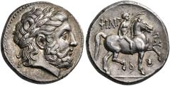 GREEK COINS Kings of Macedon. Philip II, 359-336 BC. Tetradrachm (Silver, 25 mm, 17.14 g, 12 h), struck under Philip III, Pella, c. 323/2-315. Laureate head of Zeus to right. Rev. ΦΙΛΙΠ - ΠΟΥ Nude joc