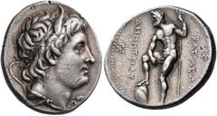 GREEK COINS Kings of Macedon. Demetrios I Poliorketes, 306-283 BC. Tetradrachm (Silver, 29 mm, 17.17 g, 10 h), Pella, c. 290-289. Diademed head of Demetrios to right, wearing bull's horn above his for