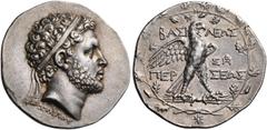 GREEK COINS Kings of Macedon. Perseus, 179-168 BC. Tetradrachm (Silver, 32 mm, 16.99 g, 6 h), signed by the senior magistrate (and engraver?) Zoilos on the obverse, Pella, 179. Diademed head of Perseu