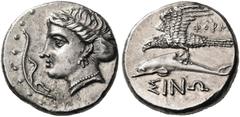 GREEK COINS Paphlagonia. Sinope. Circa 330-300 BC. Drachm (Silver, 18 mm, 6.00 g, 6 h). Head of the nymph Sinope to left, her hair bound in a sakkos and wearing a triple-pendant earring and a pearl ne