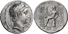 GREEK COINS Seleukid Kings of Syria. Demetrios II Nikator, first reign, 146-138 BC. Tetradrachm (Silver, 31 mm, 16.63 g, 1 h), Antioch, year 167 = 146/5. Diademed head of the youthful Demetrios II to 