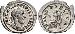 ROMAN IMPERIAL AND PROVINCIAL COINS Pupienus, 238. Denarius (Silver, 22 mm, 2.72 g, 12 h), Rome, 238. IMP C M CLOD PVPIENVS AVG Laureate, draped and cuirassed bust of Pupienus to right. Rev. PAX PVBLI