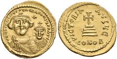 BYZANTINE COINS Heraclius, with Heraclius Constantine, 610-641. Solidus (Gold, 20 mm, 4.48 g, 8 h), Constantinople, 616-625. dd NN hERACLIUS ET hERA CONST P AVC Crowned, with cross on circlet, draped 