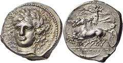 GREEK COINS Sicily. Katane. Circa 405-403/2 BC. Tetradrachm (Silver, 27 mm, 17.01 g, 2 h), signed by the engraver Herakleidas on the obverse. Laureate head of Apollo facing, turned slightly to the lef
