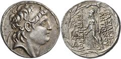 GREEK COINS Kings of Cappadocia. Ariarathes VII Philometor, circa 112/0-100 BC. Tetradrachm (Silver, 29 mm, 16.56 g, 11 h), in the name and with the types of Antiochos VII, Mint A (Eusebia-Mazaka), ci