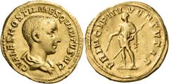 ROMAN COINS Hostilian, as Caesar, 250-251. Aureus (Gold, 20 mm, 3.94 g, 6 h), Rome, 251. C VALES HOSTIL MES QVINTVS N C Bare-headed, draped and cuirassed bust of Hostilian to right. Rev. PRINCIPI IV -