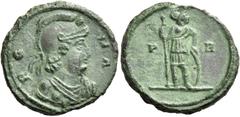 ROMAN COINS Commemorative Series in the name of Roma, 348. Medallion (Bronze, 16.5 mm, 2.53 g, 7 h), Struck under Constantius II, Rome, 348. RO-MA Helmeted and draped bust of Roma to right. Rev. P R C