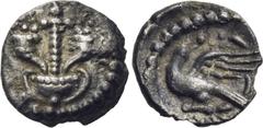 Celtic CELTIC, Britain. Atrebates & Regni. Verica, circa AD 10-40. Minim (Silver, 8.5 mm, 0.24 g, 4 h), 'Cornucopiae Eagle' type. Thyrsus between two cornucopiae, all standing within a two-handled win