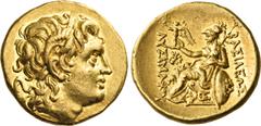 Greek KINGS OF THRACE. Ptolemy Keraunos, 281-279 BC. Stater (Gold, 20 mm, 8.53 g, 5 h), in the name and with the types of Lysimachos, Lysimacheia, 281-280. Diademed head of Alexander the Great to righ