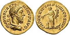 Roman Imperial & Provincial Marcus Aurelius, 161-180. Aureus (Gold, 20 mm, 7.30 g, 6 h), Rome, 178. M AVREL ANTONINVS AVG Laureate, draped and cuirassed bust of Marcus Aurelius to right. Rev. TR P XXX
