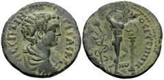 Roman Provincial MYSIA. Germe. Geta, as Caesar, 198-209. (Bronze, 29 mm, 10.32 g, 6 h), Glykon, strategos. Λ CEΠTIM ΓETAC KA Draped and cuirassed bust of Geta to right. Rev. CTP ΓΛYKΩNOC ΓEPMHNΩN Apol