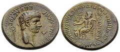 Roman Provincial PHRYGIA. Acmoneia. Nero, 54-68. (Orichalcum, 20 mm, 4.72 g, 11 h), Lucius Servenius Capito, archon, with his wife Iulia Severa. NEPON KAIΣAP ΣEBAΣTOΣ Laureate head of Nero to right, f