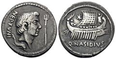 Roman Republican & Imperatorial Sextus Pompey, 44-43 BC. Fourrée Denarius (Silver, 18.3 mm, 3.34 g, 12 h), mint moving with Sextus Pompey, probably at Massalia, under the fleet commander Q. Nasidius. 