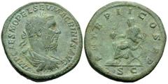 Roman Imperial Macrinus, 217-218. Sestertius (Orichalcum, 31 mm, 25.67 g, 11 h), Rome, 218. IMP CAES M OPEL SEV MACRINVS AVG Laureate, draped and cuirassed bust of Macrinus to right. Rev. P M TR P II 