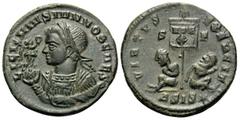 Roman Imperial Licinius II, Caesar, 317-324. Follis (Bronze, 19 mm, 2.89 g, 7 h), Siscia, 1st officina, 320. LICINIVS IVN NOB CAES Laureate and cuirassed bust of the young caesar to left, holding mapp