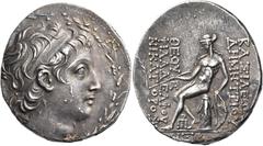 Greek Coins SELEUKID KINGS OF SYRIA. Demetrios II Nikator, first reign, 146-138 BC. Tetradrachm (Silver, 28 mm, 16.46 g, 1 h), Antioch, year 168 = 145/4. Diademed head of Demetrios to right; around, l