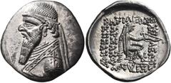 Greek Coins KINGS OF PARTHIA. Mithradates II, 121-91 BC. Drachm (Silver, 21 mm, 4.18 g, 12 h), Ekbatana, 109-96/5. Diademed bust of Mithradates to left, wearing elaborate robes and a multi-spiral torc